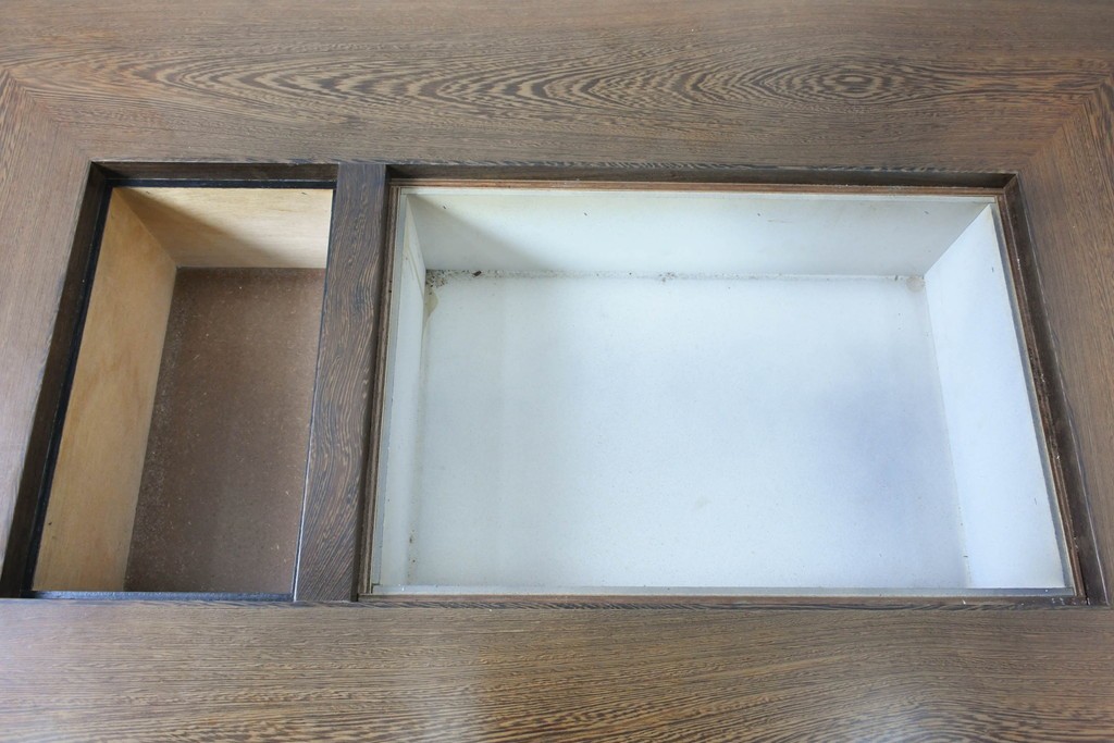 和製ヴィンテージ　鉄刀木(タガヤサン)　内部銅製　関西火鉢　美しい木目を楽しむ囲炉裏テーブル　(R-091289)