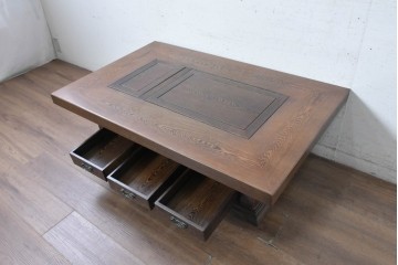 和製ヴィンテージ　鉄刀木(タガヤサン)　内部銅製　関西火鉢　美しい木目を楽しむ囲炉裏テーブル　(R-091289)