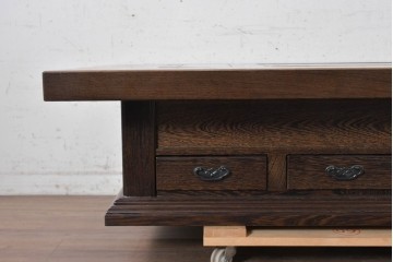 和製ヴィンテージ　鉄刀木(タガヤサン)　内部銅製　関西火鉢　美しい木目を楽しむ囲炉裏テーブル　(R-091289)