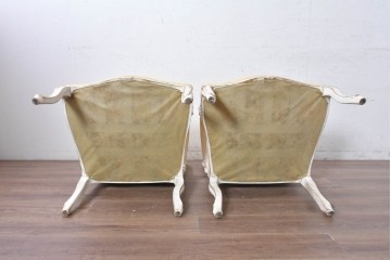 中古　アンティーク調　淡いイエローの張地とゴールドの装飾が華やかなチェア2脚セット　(R-091298)