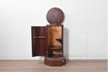イギリスアンティーク　1860年から1880年頃　マホガニー材　大理石　ヴィクトリアン様式　円筒形サイドキャビネット　(R-091310