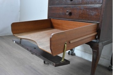 イギリスアンティーク　1920年から1930年頃　マホガニー材　5段の収納とキャスター脚を備えたクラシカルなレコードケース　(R-091311)