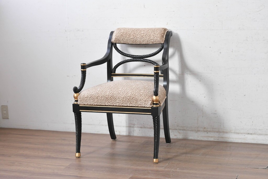 中古　美品　アメリカ最高級ブランド　CENTURY(センチュリー)　ロープツイスト装飾とアンテロープ柄が印象的なサロンチェア　定価約100万円　(R-091326)