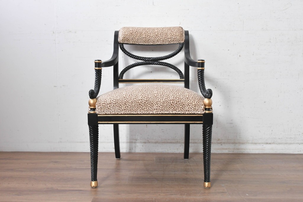 中古　美品　アメリカ最高級ブランド　CENTURY(センチュリー)　ロープツイスト装飾とアンテロープ柄が印象的なサロンチェア　定価約100万円　(R-091326)