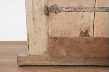 アジアンアンティーク建具　1900年頃　インド　チーク材　サンバースト文様を随所に配した重厚な枠付き両開き門扉2枚(1対)セット　(R-091337)