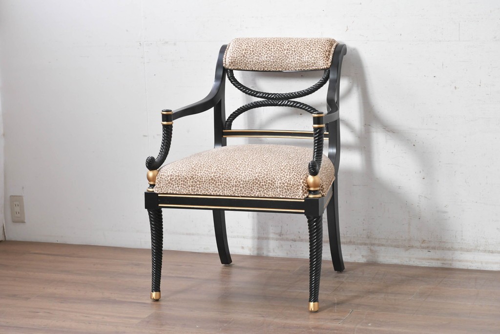 中古　美品　アメリカ最高級ブランド　CENTURY(センチュリー)　ロープツイスト装飾とアンテロープ柄が印象的なサロンチェア　定価約100万円　(R-091343)
