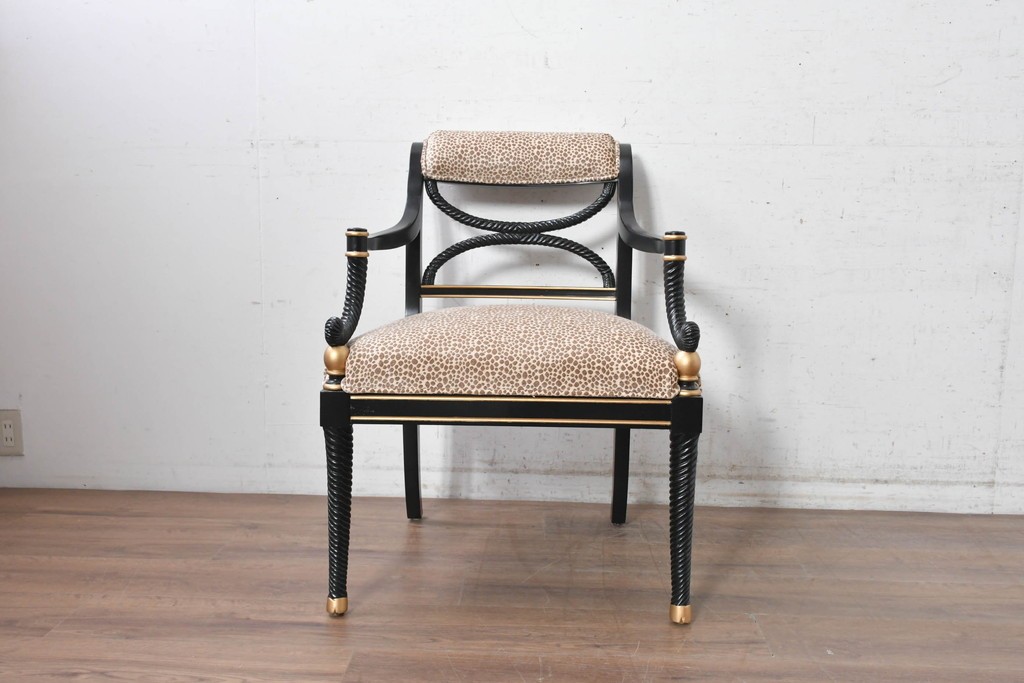 中古　美品　アメリカ最高級ブランド　CENTURY(センチュリー)　ロープツイスト装飾とアンテロープ柄が印象的なサロンチェア　定価約100万円　(R-091343)