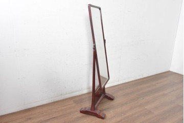 和製ヴィンテージ　国産　高級品　職人手作り　縦長ミラーを備えた自立式の姿見　(R-091350)