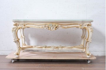 中古　美品　イタリア高級家具　SILIK(シリック)　花モチーフの装飾とゴールドの縁取りが美しいセンターテーブル　(R-091352)