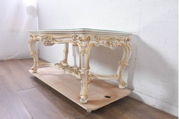 中古　美品　イタリア高級家具　SILIK(シリック)　花モチーフの装飾とゴールドの縁取りが美しいセンターテーブル　(R-091352)
