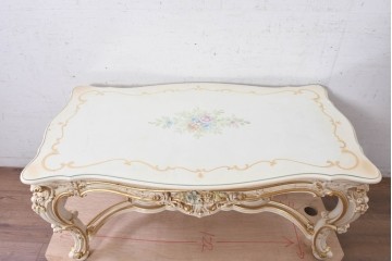 中古　美品　イタリア高級家具　SILIK(シリック)　花モチーフの装飾とゴールドの縁取りが美しいセンターテーブル　(R-091352)