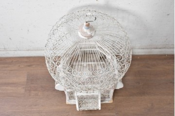 フランスアンティーク　1900年から1920年頃　繊細なワイヤー装飾が目を引く鳥かご　(R-091354)