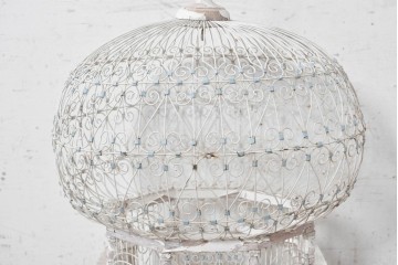 フランスアンティーク　1900年から1920年頃　繊細なワイヤー装飾が目を引く鳥かご　(R-091354)