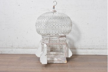フランスアンティーク　1900年から1920年頃　繊細なワイヤー装飾が目を引く鳥かご　(R-091354)