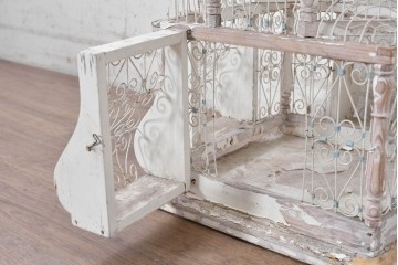 フランスアンティーク　1900年から1920年頃　繊細なワイヤー装飾が目を引く鳥かご　(R-091354)