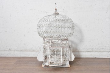 フランスアンティーク　1900年から1920年頃　繊細なワイヤー装飾が目を引く鳥かご　(R-091354)