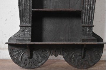 ヨーロッパアンティーク　1800年頃　オーク材　重厚な彫刻が目を引くウォールシェルフ　(R-091355)