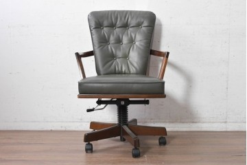 中古　美品　希少な廃番品　maruni(マルニ木工)　地中海ロイヤルシリーズ(ROYAL)　本革　デスクチェア　定価約23万円　(R-091058)