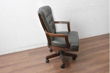 中古　美品　希少な廃番品　maruni(マルニ木工)　地中海ロイヤルシリーズ(ROYAL)　本革　デスクチェア　定価約23万円　(R-091058)