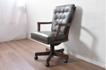 中古　美品　希少な廃番品　maruni(マルニ木工)　地中海ロイヤルシリーズ(ROYAL)　本革　デスクチェア　定価約23万円　(R-091058)
