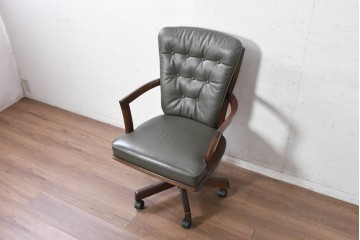 中古　美品　希少な廃番品　maruni(マルニ木工)　地中海ロイヤルシリーズ(ROYAL)　本革　デスクチェア　定価約23万円　(R-091058)