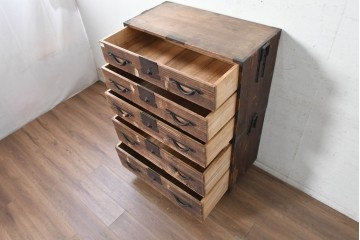 和製アンティーク　明治期から大正期　上手物　総桐材　作りの良い五丁引きの2段重ね関東時代箪笥　(R-091360)