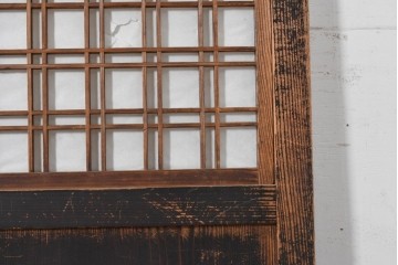 アンティーク建具　明治から大正期　幅広　豊かな木目と細かな格子が趣深い障子帯戸2枚セット　(R-091376)