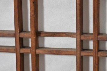 アンティーク建具　明治から大正期　幅広　豊かな木目と細かな格子が趣深い障子帯戸2枚セット　(R-091376)
