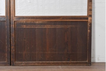 アンティーク建具　明治から大正期　幅広　豊かな木目と細かな格子が趣深い障子帯戸2枚セット　(R-091376)