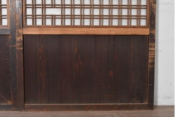 アンティーク建具　明治から大正期　幅広　豊かな木目と細かな格子が趣深い障子帯戸2枚セット　(R-091377)