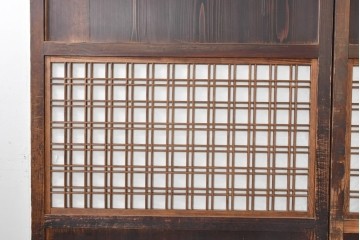 アンティーク建具　明治から大正期　幅広　豊かな木目と細かな格子が趣深い障子帯戸2枚セット　(R-091377)