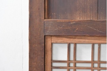 アンティーク建具　明治から大正期　幅広　豊かな木目と細かな格子が趣深い障子帯戸2枚セット　(R-091377)