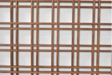 アンティーク建具　明治から大正期　幅広　豊かな木目と細かな格子が趣深い障子帯戸2枚セット　(R-091377)