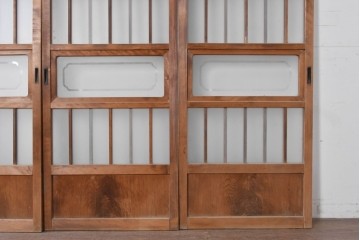 ヴィンテージ建具　昭和後期　幅狭　すりガラスがレトロな印象を添えるガラス戸4枚セット　(R-091378)