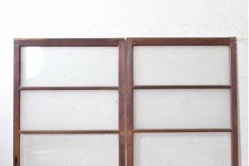 ヴィンテージ建具　昭和中期　横桟のすっきりとしたガラス戸2枚セット　(R-091380)