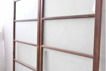 ヴィンテージ建具　昭和中期　横桟のすっきりとしたガラス戸2枚セット　(R-091380)