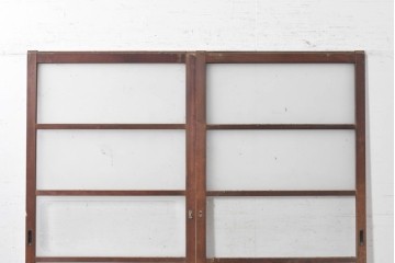 ヴィンテージ建具　昭和中期　横桟のすっきりとしたガラス戸2枚セット　(R-091380)