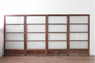 ヴィンテージ建具　昭和中期　横桟のすっきりとしたガラス戸4枚セット　(R-091381)