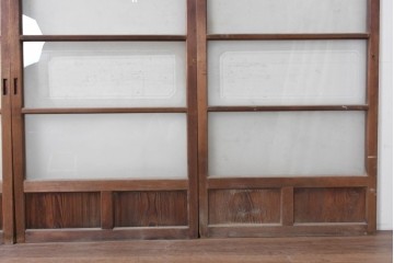 ヴィンテージ建具　昭和中期　横桟のすっきりとしたガラス戸4枚セット　(R-091381)