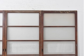 ヴィンテージ建具　昭和中期　横桟のすっきりとしたガラス戸4枚セット　(R-091381)