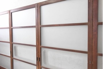 ヴィンテージ建具　昭和中期　横桟のすっきりとしたガラス戸4枚セット　(R-091381)