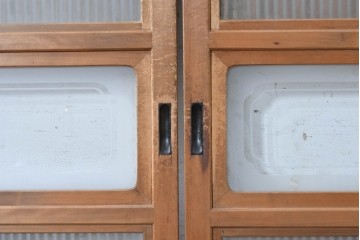 アンティーク建具　昭和中期　裏ガラス　細やかな縦格子が連なる格子戸4枚セット　(R-091382)