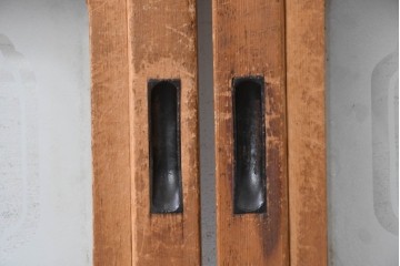 アンティーク建具　昭和中期　裏ガラス　細やかな縦格子が連なる格子戸4枚セット　(R-091382)