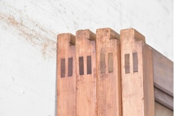 アンティーク建具　昭和中期　裏ガラス　細やかな縦格子が連なる格子戸4枚セット　(R-091382)