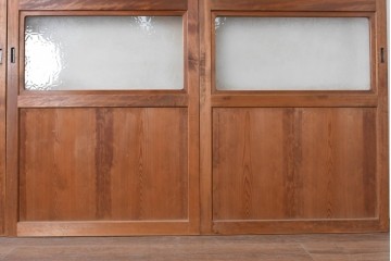 アンティーク建具　昭和初期　木味を楽しむガラス帯戸4枚セット　(R-091383)
