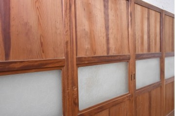 アンティーク建具　昭和初期　木味を楽しむガラス帯戸4枚セット　(R-091383)