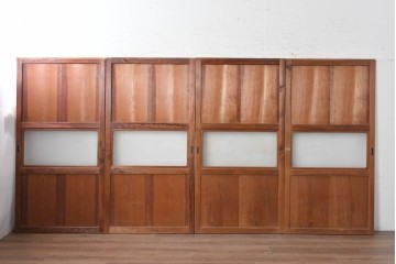 アンティーク建具　昭和初期　木味を楽しむガラス帯戸4枚セット　(R-091383)