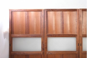 アンティーク建具　昭和初期　木味を楽しむガラス帯戸4枚セット　(R-091383)
