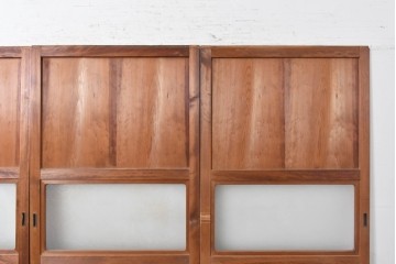 アンティーク建具　昭和初期　木味を楽しむガラス帯戸4枚セット　(R-091383)