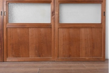 アンティーク建具　昭和初期　木味を楽しむガラス帯戸4枚セット　(R-091383)